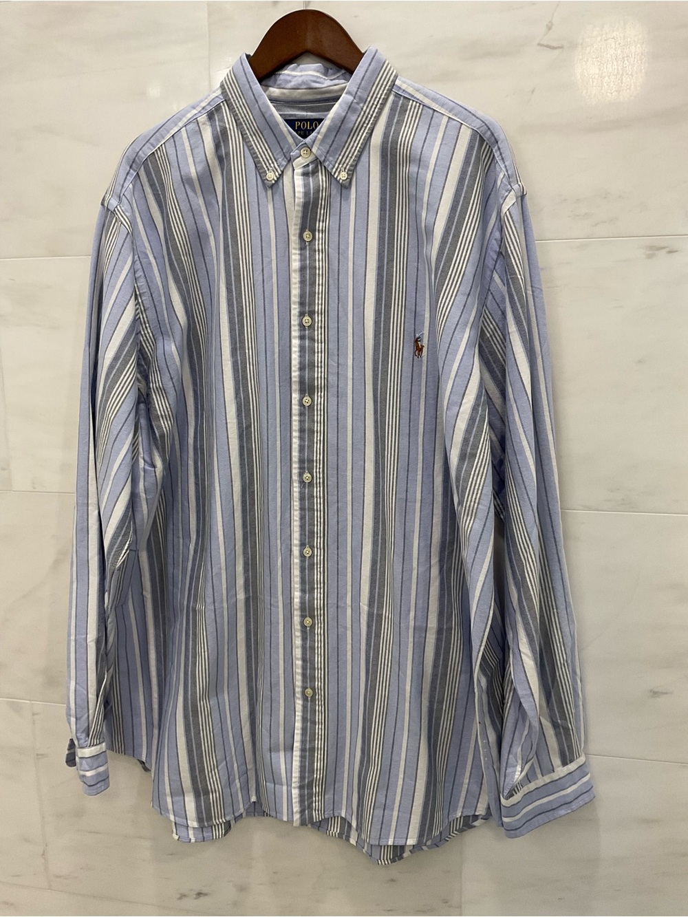 POLO Ralph Lauren Big & Tall BLUE STRIPED Oxford Button Front Shirt 2XLT T11